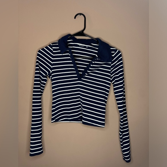 Abercrombie & Fitch Striped V Neck Preppy Crop Shirt - Picture 1 of 4